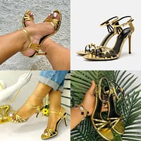 Zara Strappy Metallic High-Heel Sandals with Multi-Strap Detail and Adjustable Ankle Buckle